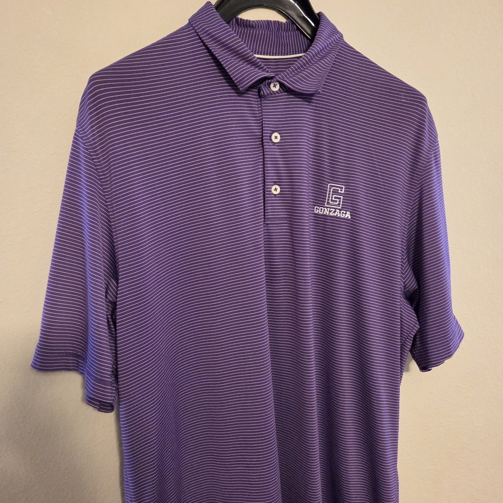 Johnnie-O Gonzaga Polo Large Purple Stripe Golf Stretch Athletic - Picture 2 of 8